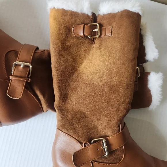 Rampage girls Lace Up brown Micro Suede Faux Fur girls Boots size 4 - Picture 14 of 15